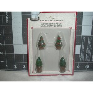 Cobblestone Corners Village Accessory 4 Piece Miniature Potted Christmas Trees